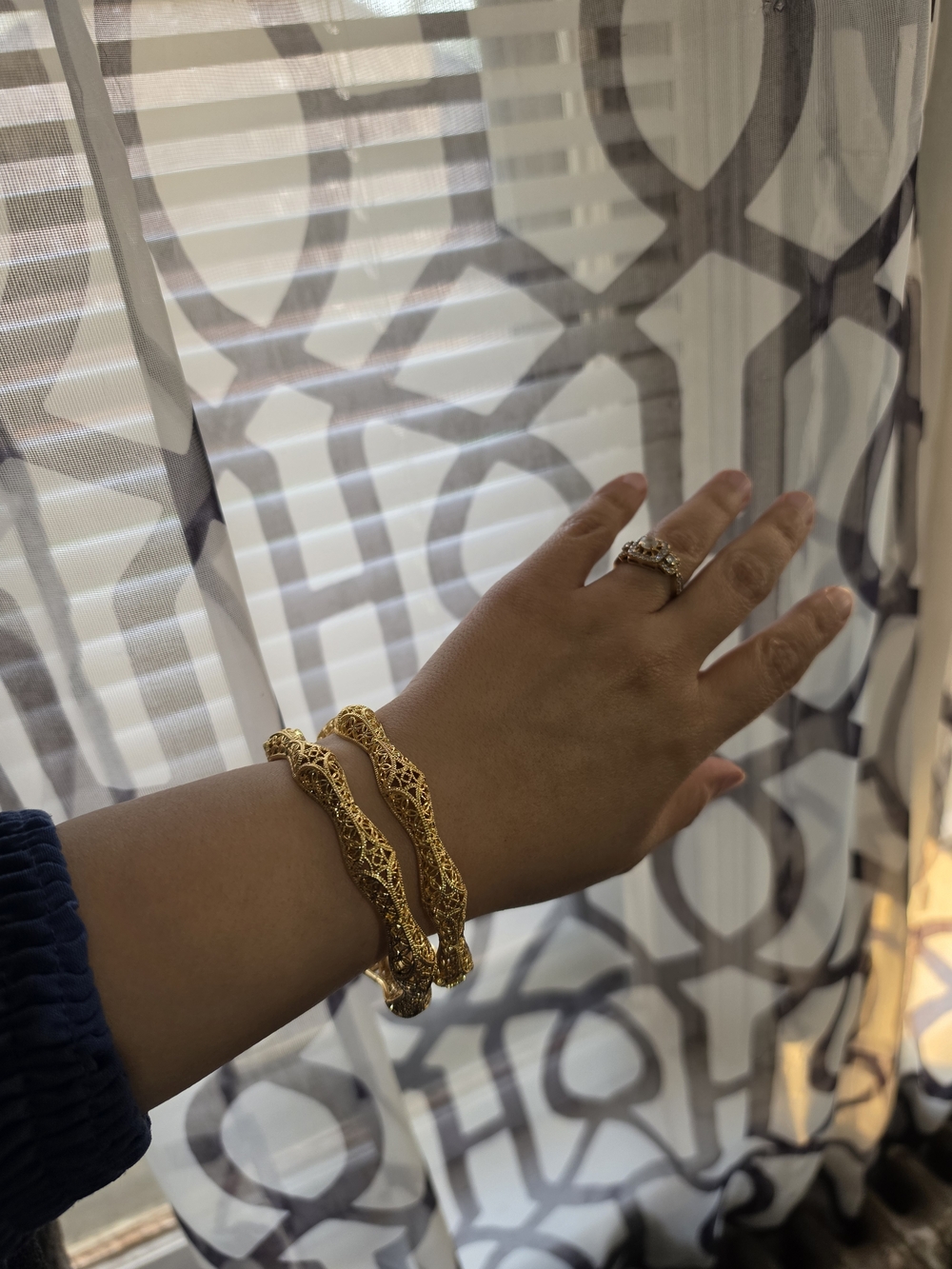 21k Gold Plated Filigree Bangle Bracelets - Women Jewelry
